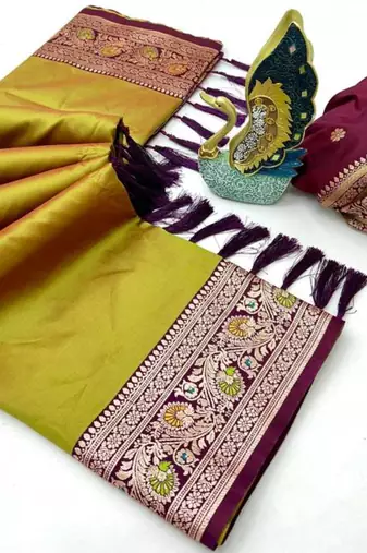 Olive color premium silk saree collection
