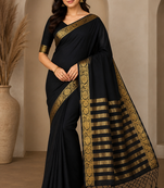 black jaqurad border and zari chit pallu khaddi crep georgette sareewith tassels 