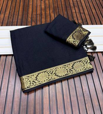 black jaqurad border and zari chit pallu khaddi crep georgette sareewith tassels  2
