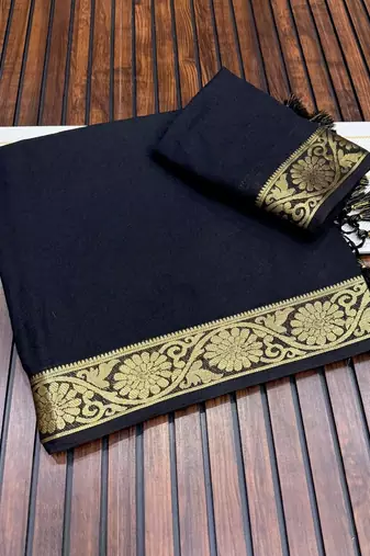 black jaqurad border and zari chit pallu khaddi crep georgette sareewith tassels 