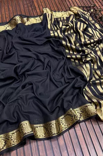 black jaqurad border and zari chit pallu khaddi crep georgette sareewith tassels 