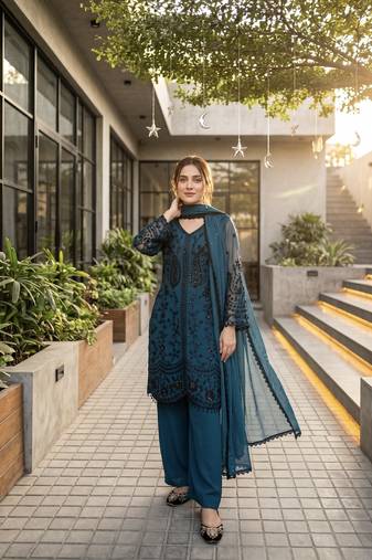 Sky blue georgette  party wear embroidery  suit set