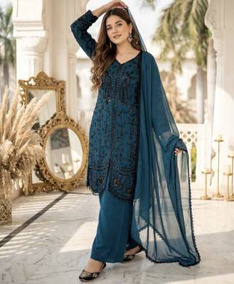 Sky blue georgette  party wear embroidery  suit set 2