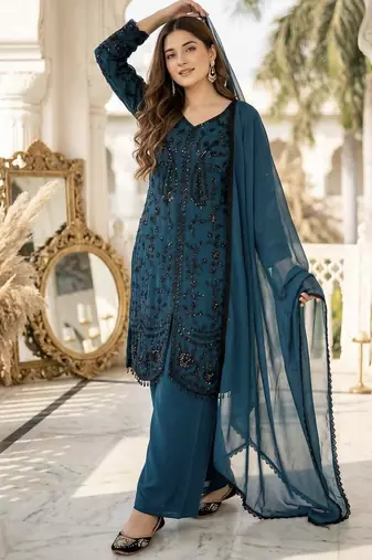 Sky blue georgette  party wear embroidery  suit set