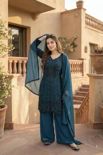 Sky blue georgette  party wear embroidery  suit set