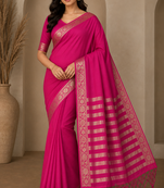 pink jaqurad border and zari chit pallu khaddi crep georgette sareewith tassels 