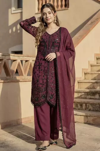 Lite maroon georgette  party wear embroidery  suit set