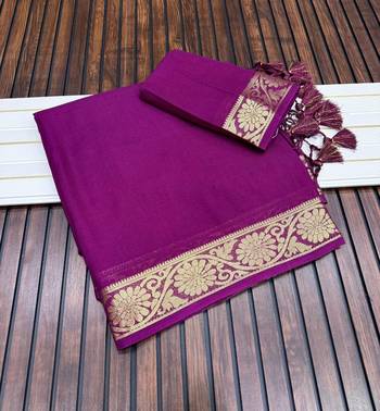 plum jaqurad border and zari chit pallu khaddi crep georgette sareewith tassels  2