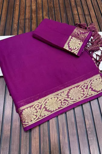 plum jaqurad border and zari chit pallu khaddi crep georgette sareewith tassels 