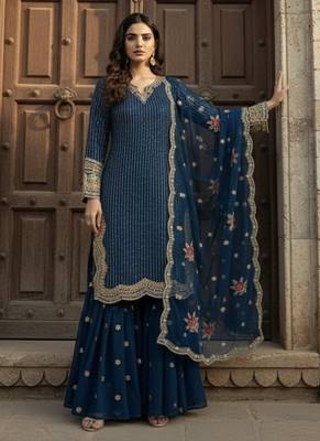 Blue georgette party wear embroidery  suit set 2
