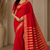 red jaqurad border and zari chit pallu khaddi crep georgette sareewith tassels 