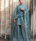 Sky blue georgette party wear embroidery sharara suit set