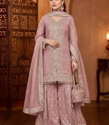 Lite pink georgette party wear embroidery sharara suit set