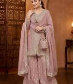 Lite pink georgette party wear embroidery sharara suit set