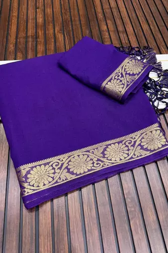 purple jaqurad border and zari chit pallu with tassels khaddi crep georgette saree