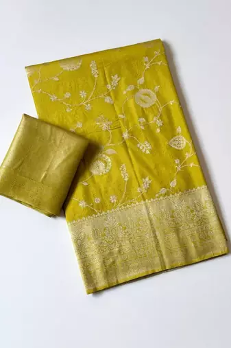 yellow jaqurad border with tassels on pallu a khaddi crep georgette saree