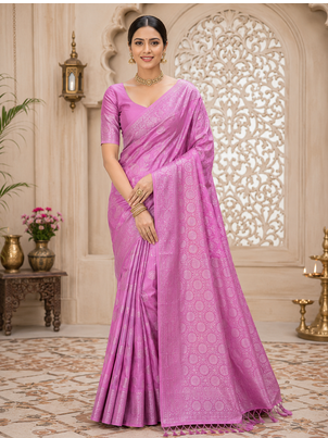 pink jaqurad border with tassels on pallu a khaddi crep georgette saree 1