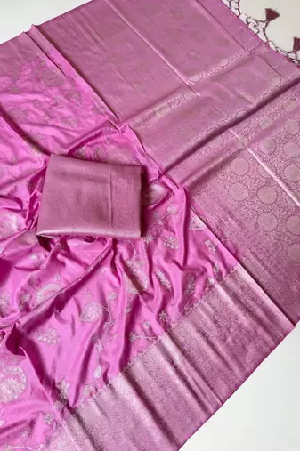 pink jaqurad border with tassels on pallu a khaddi crep georgette saree