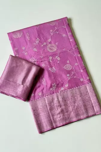 pink jaqurad border with tassels on pallu a khaddi crep georgette saree