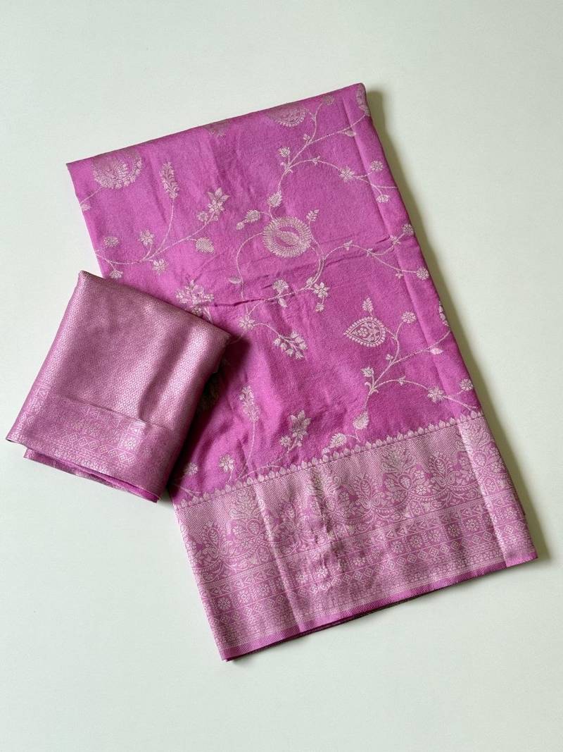 pink jaqurad border with tassels on pallu a khaddi crep georgette saree