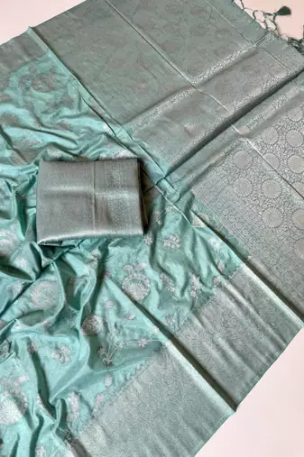 sky blue jaqurad border with tassels on pallu a khaddi crep georgette saree