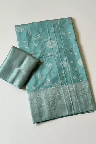 sky blue jaqurad border with tassels on pallu a khaddi crep georgette saree
