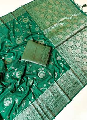 green jaqurad border with tassels on pallu a khaddi crep georgette saree 2