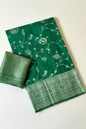 green jaqurad border with tassels on pallu a khaddi crep georgette saree
