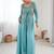 Blue embroidered georgette palazzo set with floral jacket and handwork details