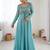 Blue embroidered georgette palazzo set with floral jacket and handwork details