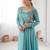 Blue embroidered georgette palazzo set with floral jacket and handwork details