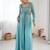 Blue embroidered georgette palazzo set with floral jacket and handwork details
