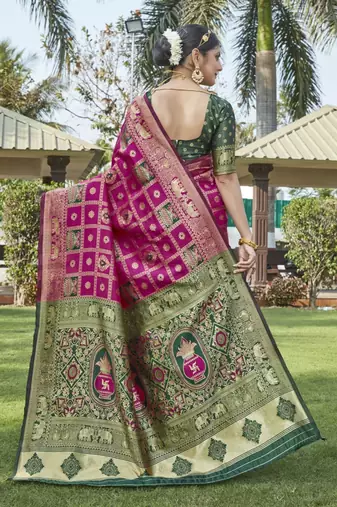 Pink woven jacquard art banarasi silk  saree with blouse piece.