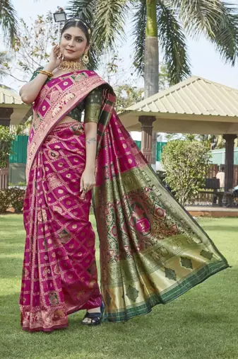 Pink woven jacquard art banarasi silk  saree with blouse piece.