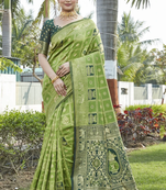 Mahendi woven jacquard  art  banarasi silk  saree with blouse piece.