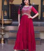 Pink zari & sequins embroidered work georgette stitched kurta gown