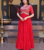 Red zari & sequins embroidered work georgette stitched kurta gown