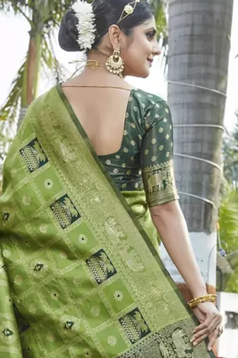 Mahendi woven jacquard  art  banarasi silk  saree with blouse piece.