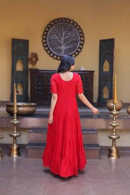 Red zari & sequins embroidered work georgette stitched kurta gown 3
