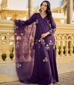 Women's Gorgeous Embroidery Work Chanderi Silk Fabric Straight Kurta Sharara and Dupatta Set