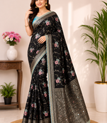 black sequin embroidery cut lace fitting viscos khaddi creap georgette saree