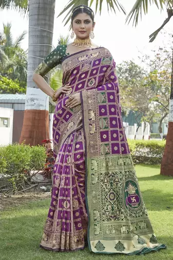 Wine woven jacquard art  banarasi silk  saree with blouse piece.