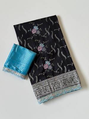 black sequin embroidery cut lace fitting viscos khaddi creap georgette saree 3