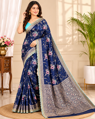 neavy blue sequin embroidery cut lace fitting viscos khaddi creap georgette saree 1
