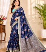 neavy blue sequin embroidery cut lace fitting viscos khaddi creap georgette saree