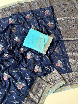 neavy blue sequin embroidery cut lace fitting viscos khaddi creap georgette saree 2