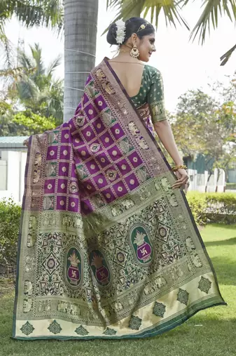 Wine woven jacquard art  banarasi silk  saree with blouse piece.