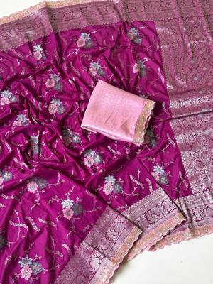 purple sequin embroidery cut lace fitting viscos khaddi creap georgette saree 2