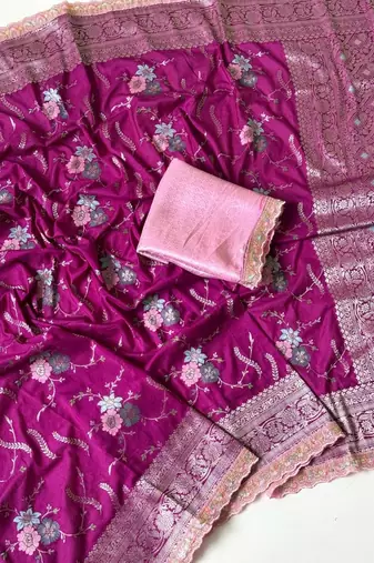 purple sequin embroidery cut lace fitting viscos khaddi creap georgette saree
