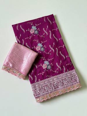 purple sequin embroidery cut lace fitting viscos khaddi creap georgette saree 3